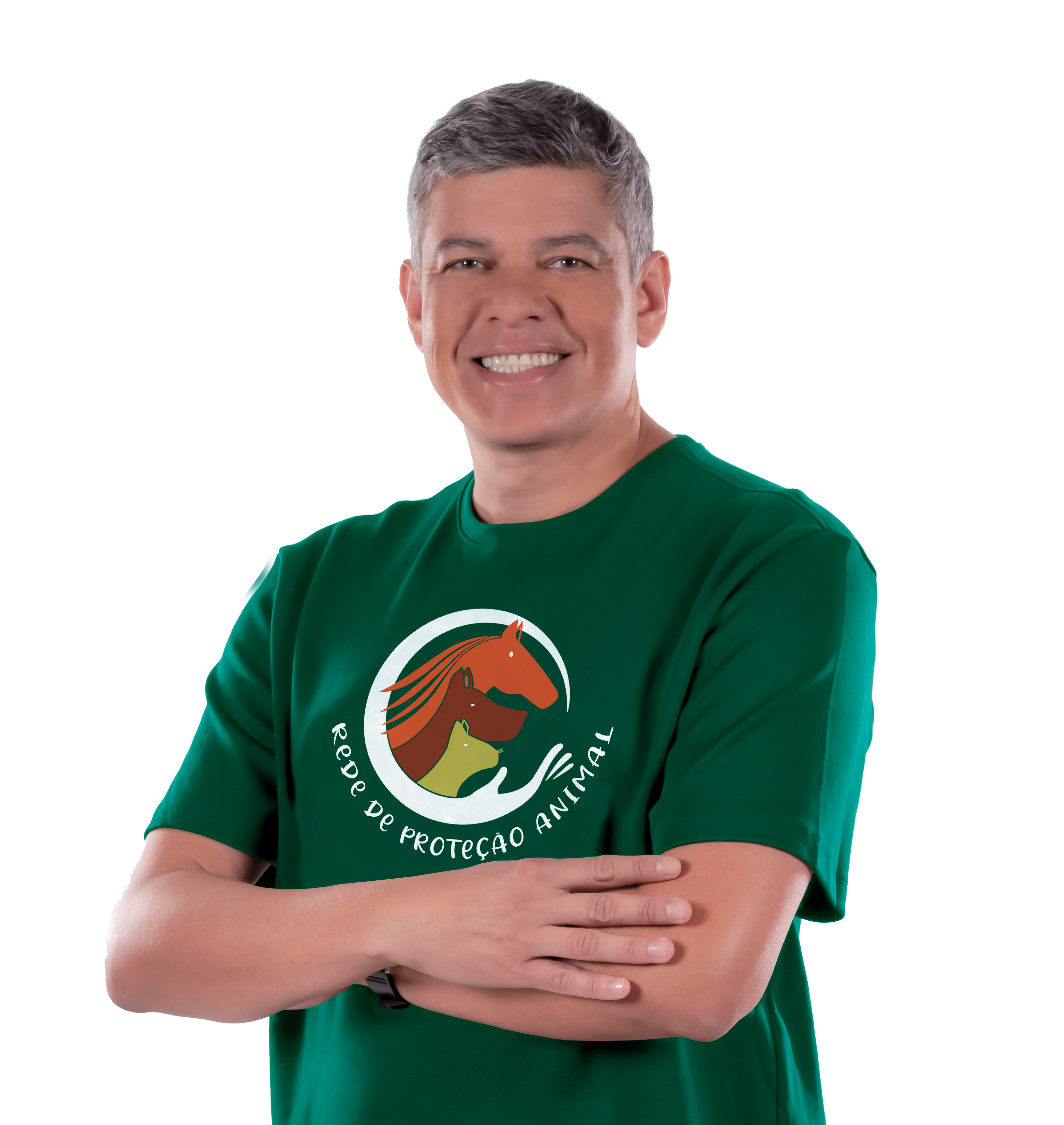 Retrato oficial de Daniel Donizet com camiseta da Rede de Proteção Animal